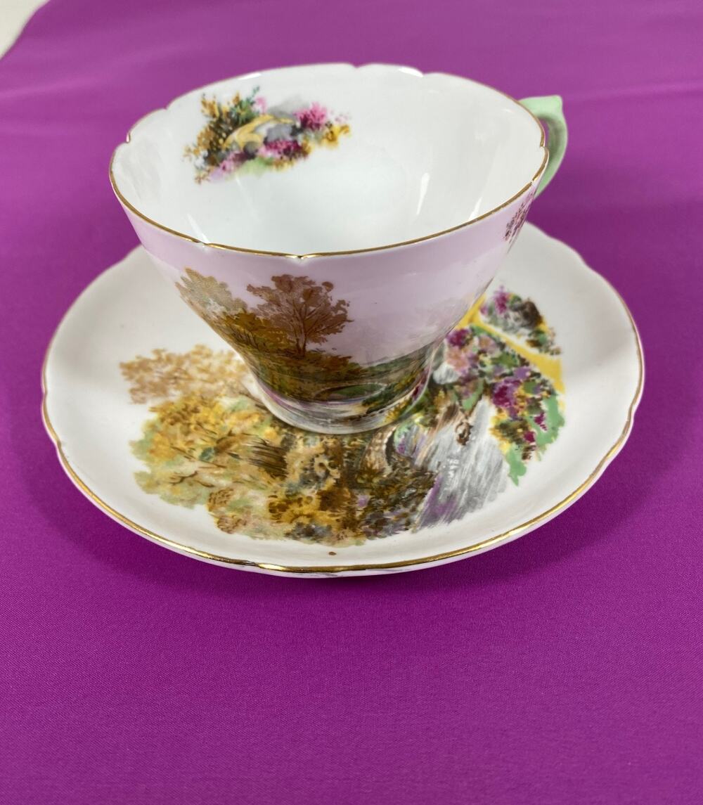 Vintage Shelley England Fine Bone China Heather Landscape 13419 Cup Saucer Set